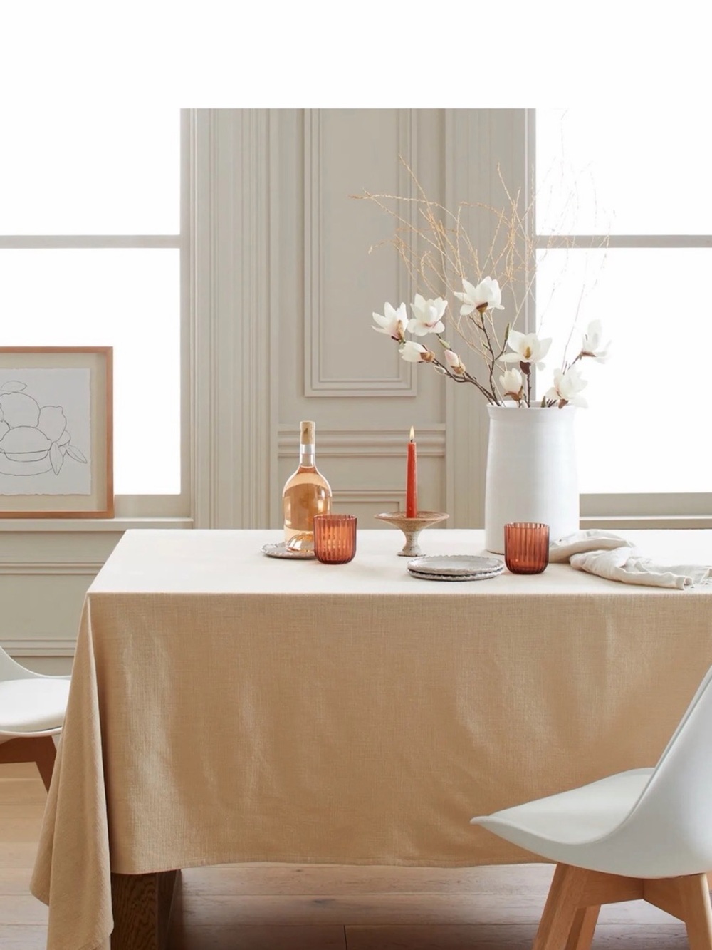 NWT QUINCE 70x108 Organic Cotton Tablecloth Flax
